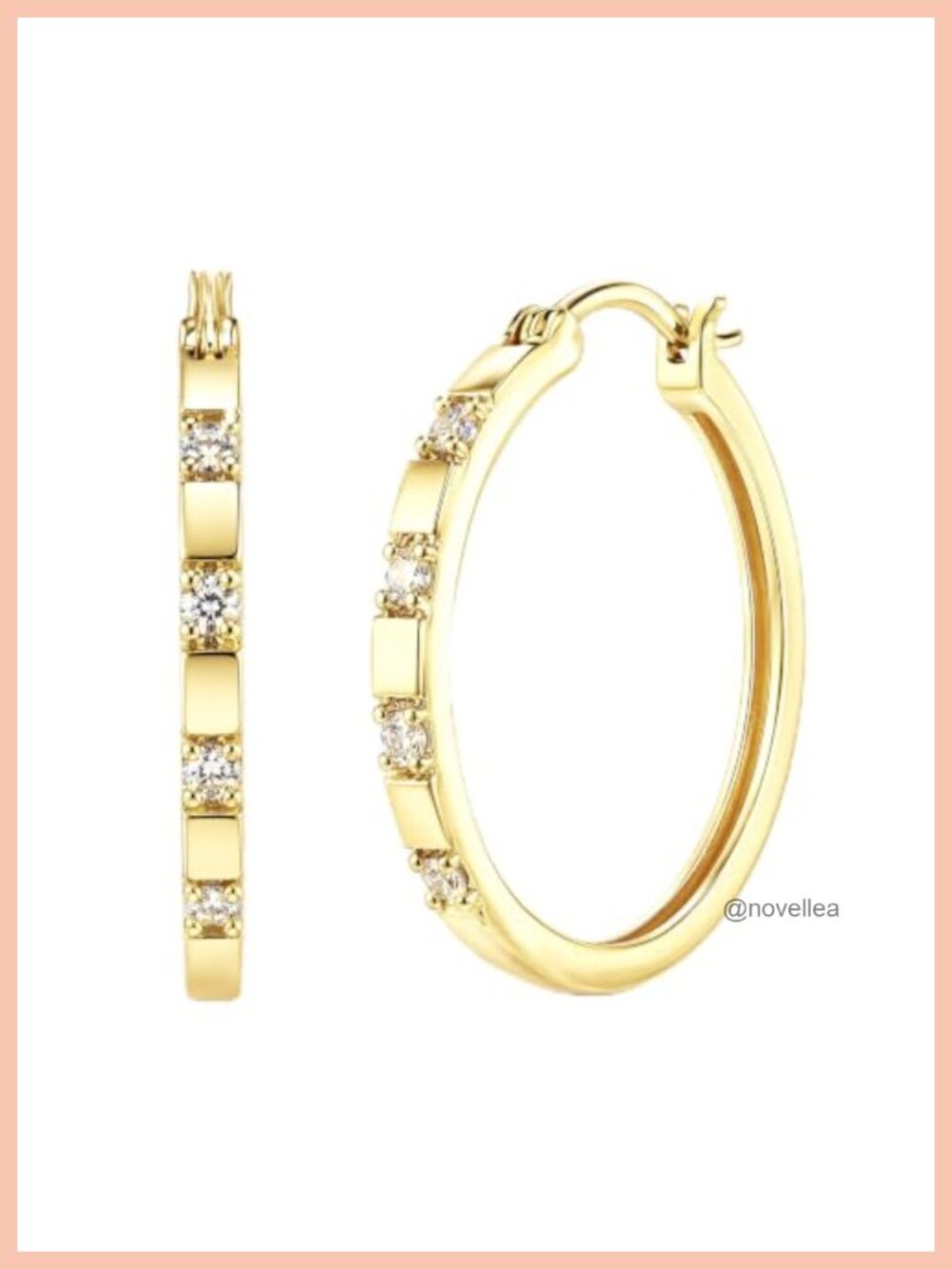 14k Gold Cubic Zirconia Inlaid Huggie Hoops Secure Click Closure Hypoallergenic
